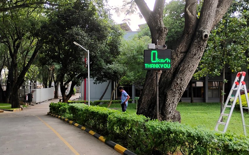 Radar speed display installed at facility road